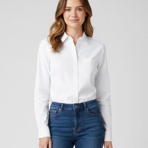 MGWDT White Fitted Poplin Button Down Long Sleeve Shirt Womens Size S